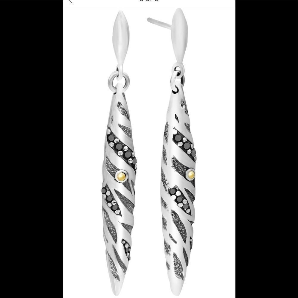 DEVATA Sterling Silver & 18K Gold‎ Black Spinel Animal Print Drop Earrings, NWT